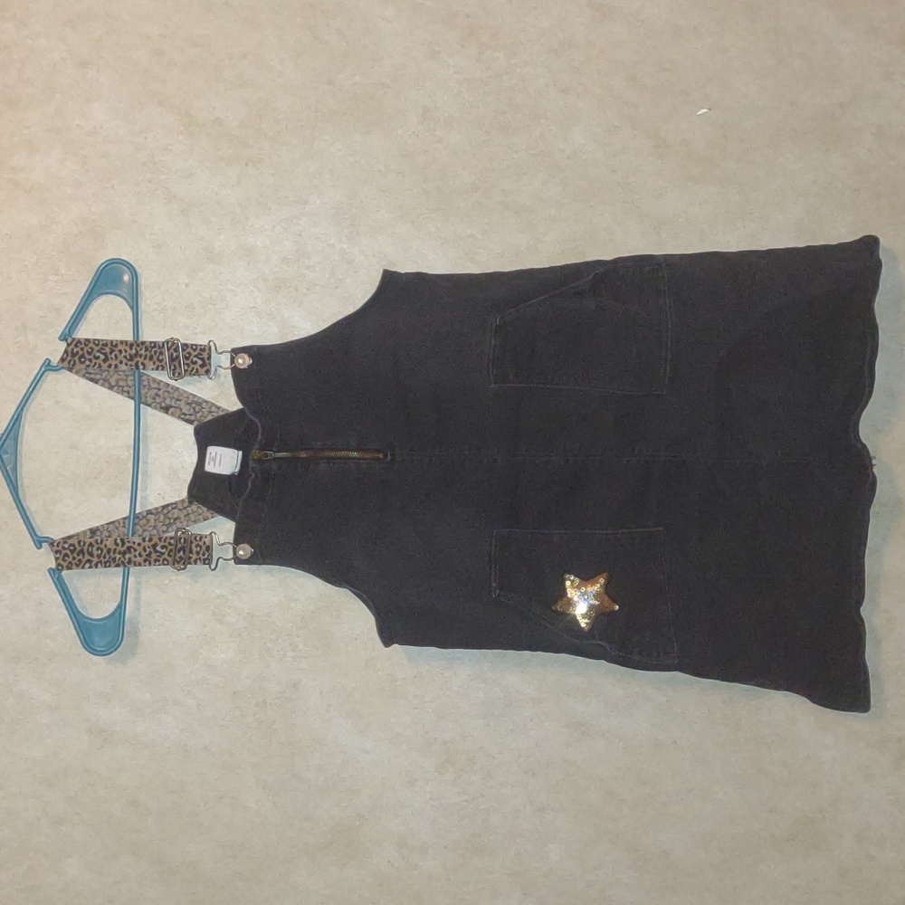 Overall dress with leopard print straps